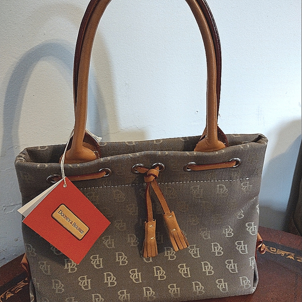Dooney & Bourke Shoulder Bag/Purse Signature Logo Brown Tassel Canvas... Small